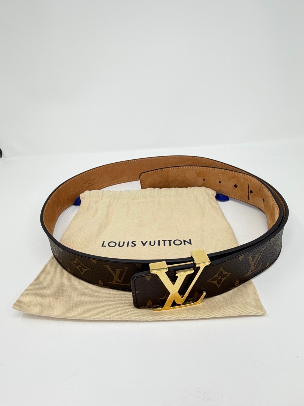 Louis Vuitton Monogram Canvas Belt with Gold LV Buckle - Brown
